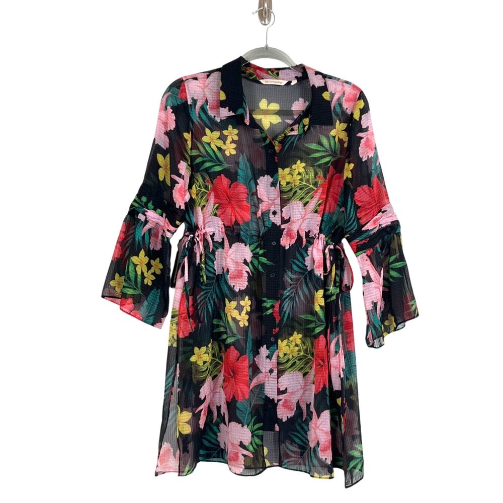 Soft Surroundings Tropical Moonlight Sheer Tunic Top Multicolor Floral Sz Medium